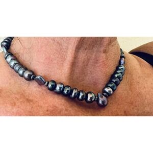 VTG Black Pearl Necklace Choker 15.5" Womens